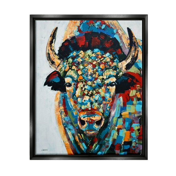 Abstract Bison Kaleidoscopic Strokes Animals & Insects Painting Jet Black Framed Art Print Wall Art