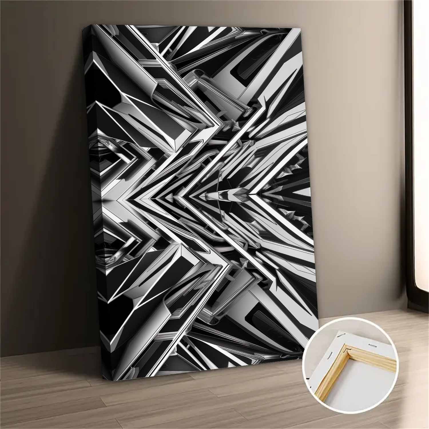Abstract Black And White Geometric Canvas Wall Art For Living Room ...