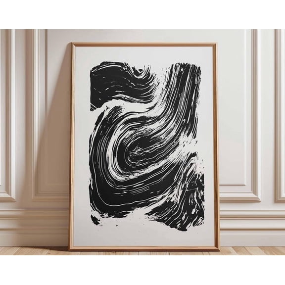 Abstract Black And White Modern Bold Brushstroke Monochrome Abstract Expressionism Wall Art Print, Unframed Paper Poster 8x10in