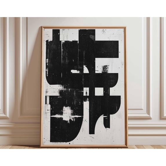 Abstract Black And White Modern Geometric Bold Black Shapes Minimalist Wall Art Print, Unframed Paper Poster 11x14in