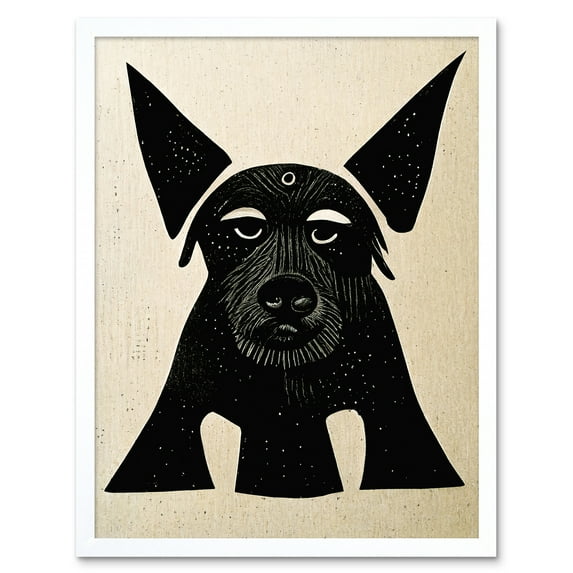 Abstract Black And White Terrier Dog Linocut Illustration Art Print Framed Poster Wall Decor 12x16 inch