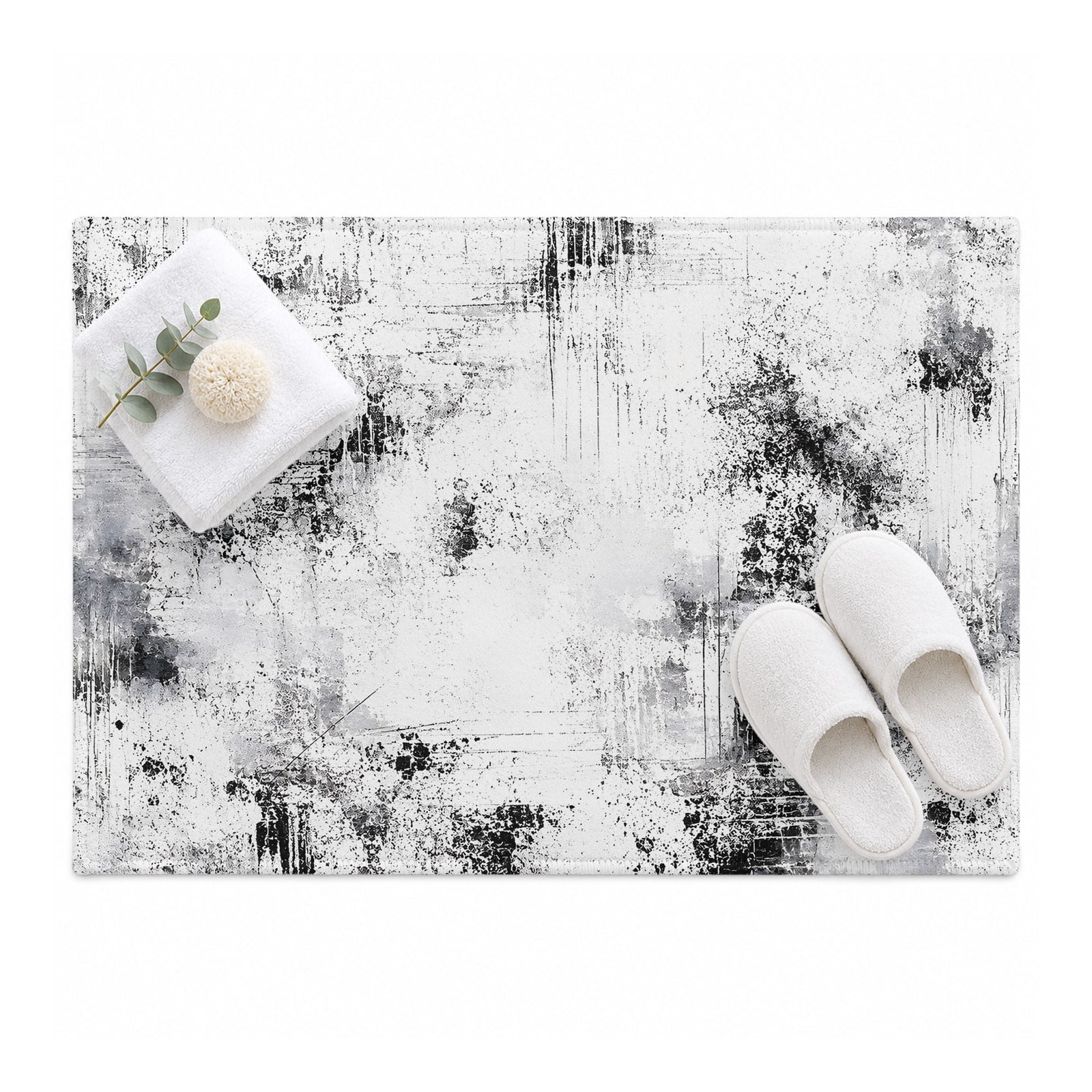 Abstract Black Area Rug 2'x3', Grey White Stroke Splatter Texture ...