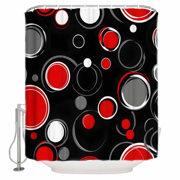 Abstract Black Bathroom Shower Curtains with 12 Hooks Polyester Waterproof Shower Curtain for Stalls and Bathtubs Modern Geometric Red Grey White Circle Decorative Bathroom Curtain 36x72 Inches