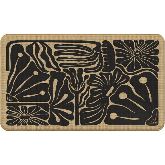 Abstract Black Beige Floral Door Mat - Boho Neutral Floral Botanical Front Door Mats Outdoor Entrance, Boho Welcome Mat, Boho Kitchen Mat, Boho Bath Mat, 17x30 Rug