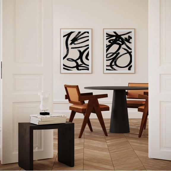Abstract Black Beige Wall Art Modern Minimalist Art Line Art Set 2 Stretched Canvas 8x12