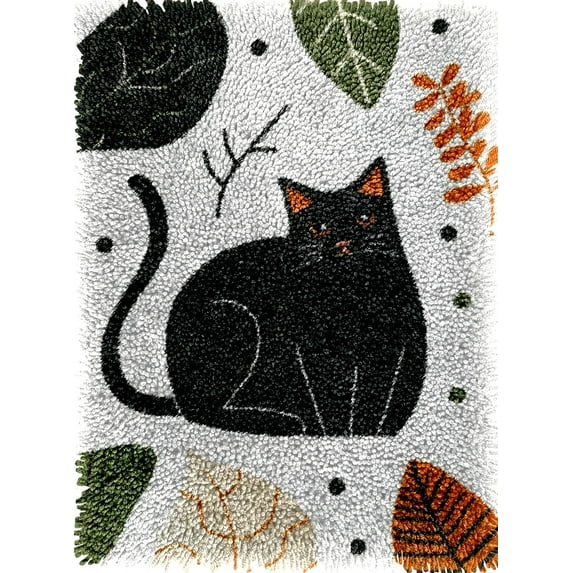 Abstract Black Cat and Leaves Latch Hook Kits Rug Colorful Printed Crochet Yarn DIY Hooking Latch Kit Carpet Rug Cover Mat for Christmas Chair Cushion Floor Decor 52x38cm(5)