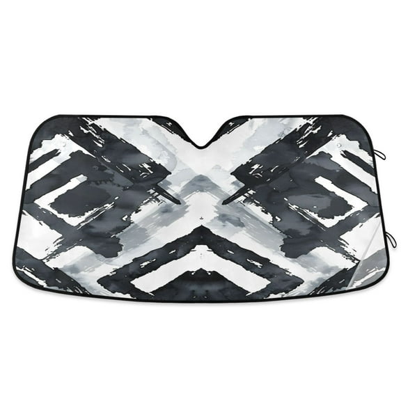 Abstract Black Chevron Car Windshield Sun Shade Foldable Car Front Window Visor Heat and UV Protection 53x23.5