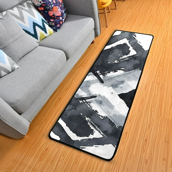 Abstract Black Chevron Hallway Runner Rug 2' X 6' Area Rug Non-Slip Entryway Carpet Soft Washable Door Mat Kitchen Bedroom Living Room