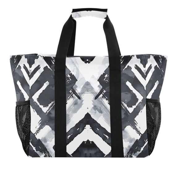 Abstract Black Chevron Reusable Grocery Bags with Handle Side Pocket Waterproof Shopping Portable Tote
