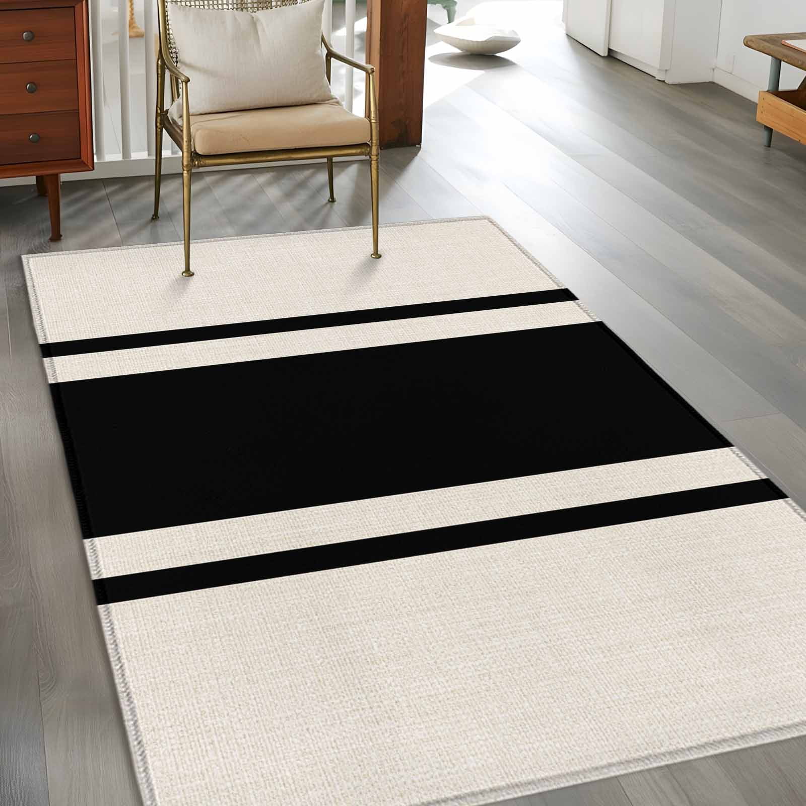 Abstract Black Color Block 3x5 Rug for Bedroom Foot of Bed Small Living ...