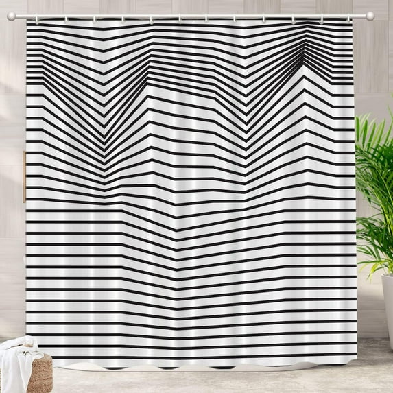 Abstract Black Cool Shower Curtain,Zag Pattern in Zigzag Classic Chevron Design Zig Shower Curtain,Waterproof Fabric Shower Curtains for Bathroom with 72x72 inches.