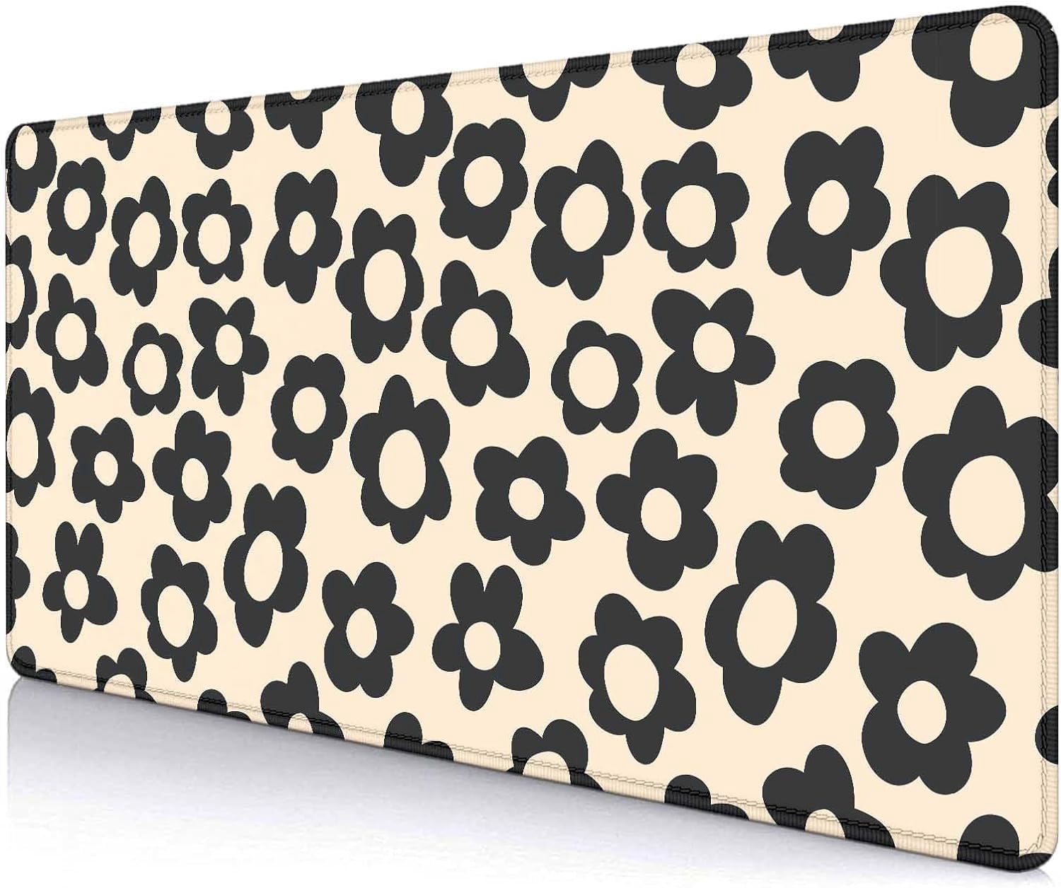 Abstract Black Flowers Large Mouse Pad for Desk, Vintage Floral Pattern Desk Pad, Cute Gaming Mouse Pad XXL, Full Desk Mouse Pad Desk Mat, 35.4 x 15.7 in