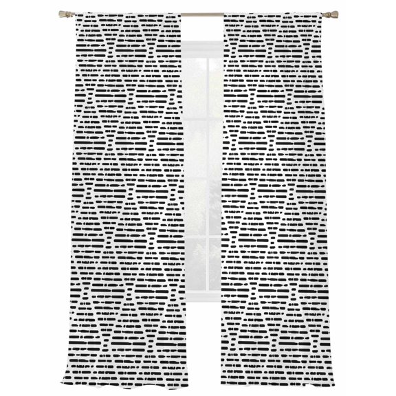 Abstract Black Geometric Sheer Curtains 2 Panels Set Argyle Stripes White Lines Minimalist Sheer Window Curtains Light Filtering Rod Pocket Voile Drapes for Bedroom Living Room 52"X84"