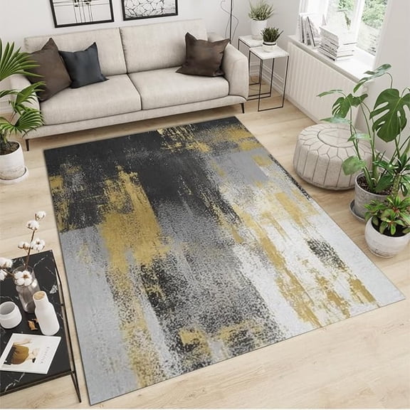 Abstract Black Gold Area Rug, Modern Art Indoor Non Slip Print Rugs, Machine Washable Carpet For Living Room Bedroom Study Office Kitchen Dining Room Decor Floor Mat 5x8ft
