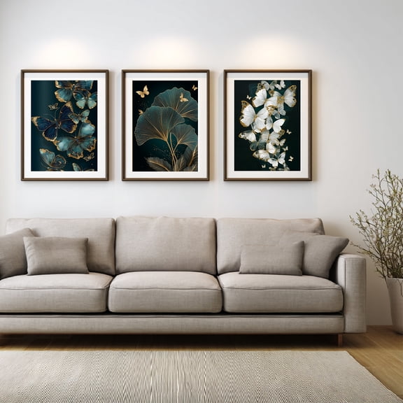 Abstract Black Gold Butterfly Leaves Canvas Painting Wall Art for Living Room Bedroom Decoration, Poster Print, Frameless