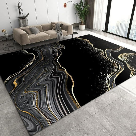 Abstract Black Gold Marble Line Area Rug, Texture Floor Carpet, Indoor Non-Slip Rug for Room Sofa Living Room Mat Bedroom Home Decor Mats 2ftx3ft