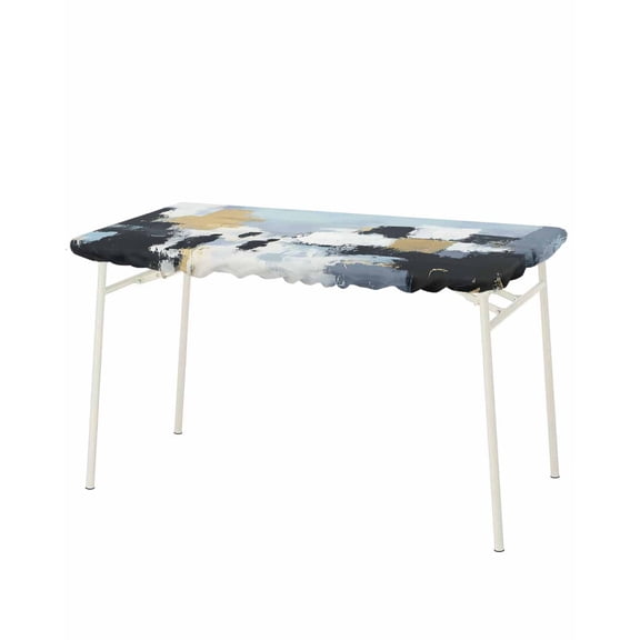 Abstract Black Gold Rectangle Tablecloth, Waterproof Elastic Fitted Table Covers for 8 Foot Tables, 32x96inch Decorative Tablecloths for Picnic, Camping, Indoor, Outdoor, Vintage Oil Painting Art