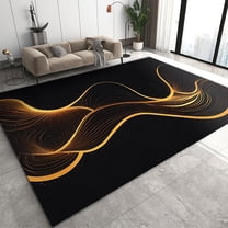 Abstract Black Gold Ribbon Area Rug, Light Luxury Curve Art Living Room Decor Rug, Soft Washable Breathable Carpet for Study Dining Room Bedroom 2'x3'