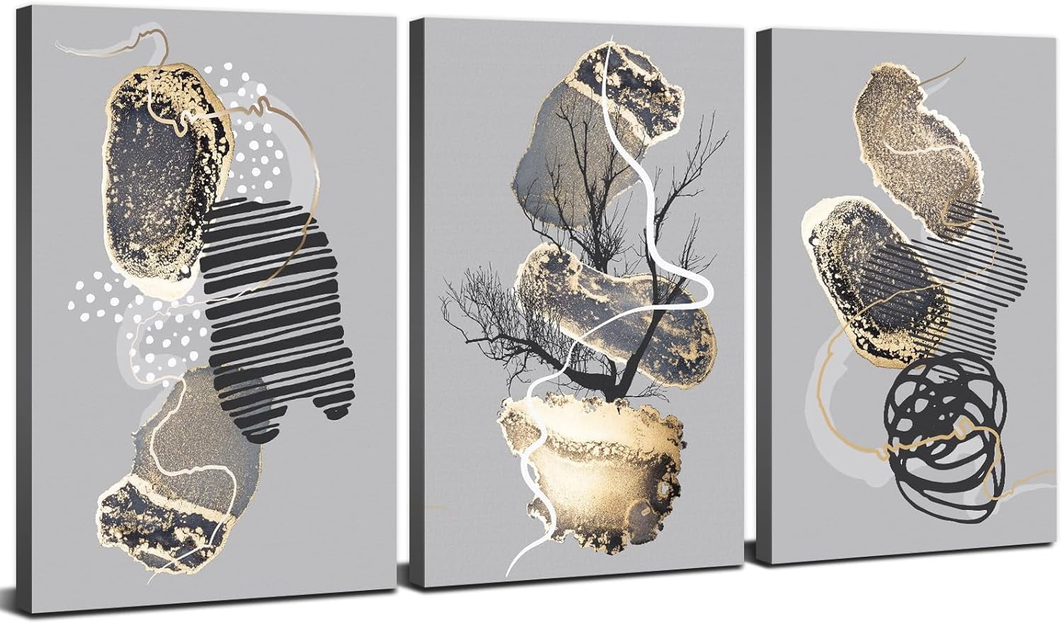 Abstract Black and Gold Wall Art for Living Room Black and Grey Marble