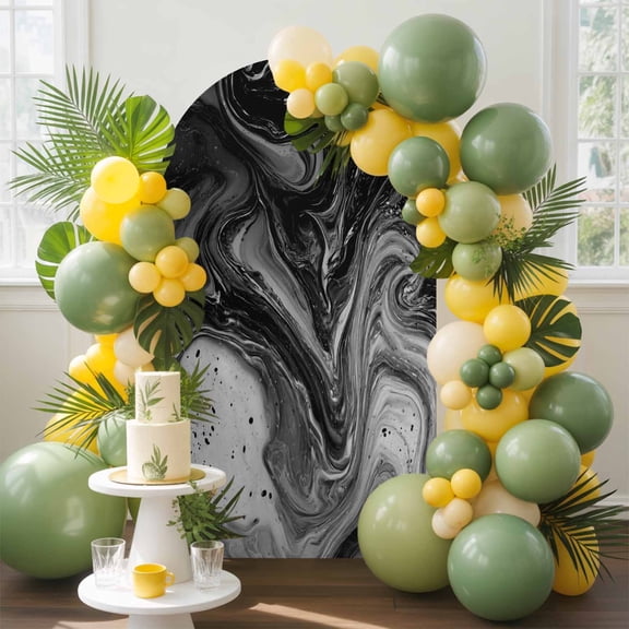 Abstract Black Gray Fluid Art Arch Backdrop Cover Spandex Fitted Arch Cover 4FT,Arches Backdrop Stand Covers for Wedding Birthday Party Ceremony Banquet Decoration Modern Marble Texture