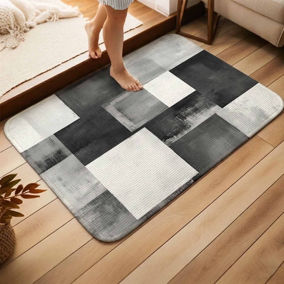 Abstract Black Grey Color Block Door Mat,Indoor Outdoor Welcome Doormat ...