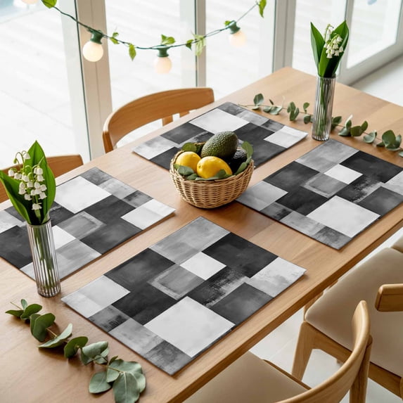 Abstract Black Grey Color Block Placemats Set of 4,Wipeable Washable ...