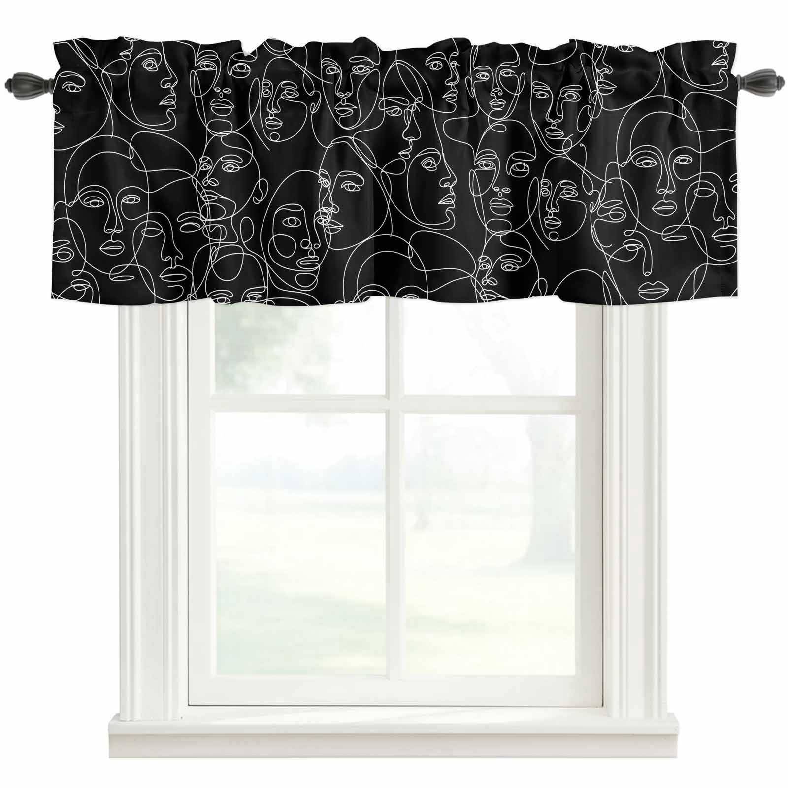 Abstract Black Human Face Window Valance Curtain Mid Century Aesthetic ...