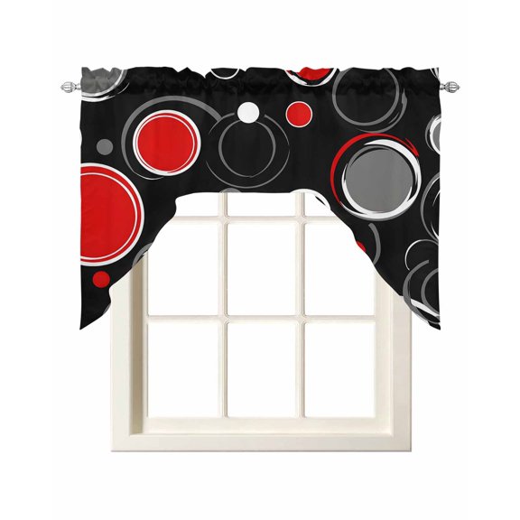 Abstract Black Kitchen Swag Valance for Window, Rod Pocket Short Kitchen Curtains 36 Inch Length, Modern Geometric Red Grey White Circle Swag Topper Small Window Treatment for Cafe Bedroom