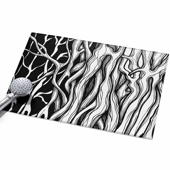 Abstract Black Line 2x3ft Non Slip Area Rug Tree Trunk Texture Modern Simple Hand-painted Washable Soft Area Rugs for Living Room, Indoor Circle Carpet for Bedroom Dining Room Kitchen