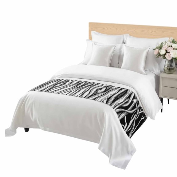 Abstract Black Line Bed Runner Twin Size Tree Trunk Texture Modern Simple Hand-painted Soft Bed Scarf for Foot of Bed, Decorative Bedding Scarf Protection for Hotel Home Bedroom 71 x 20 Inch
