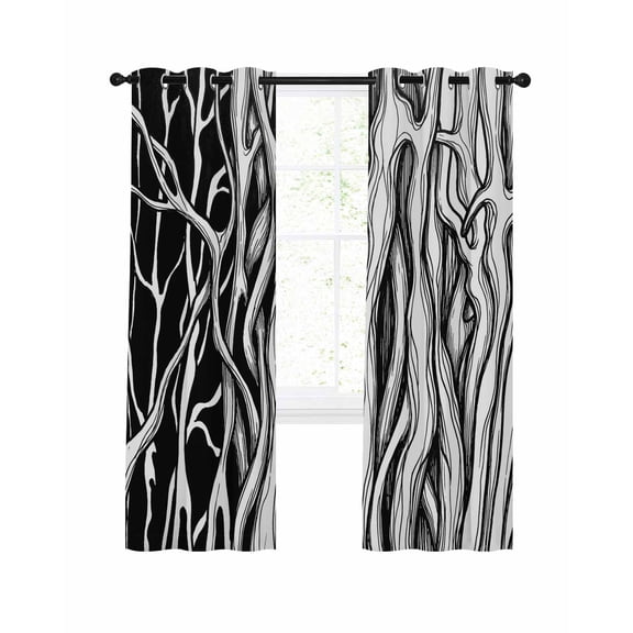 Abstract Black Line Blackout Curtains 63 Inch Length Tree Trunk Texture Modern Simple Hand-painted Thermal Insulated Window Curtain Window Drapes 2 Panels for Bedroom Living Room 42"Wx63"L