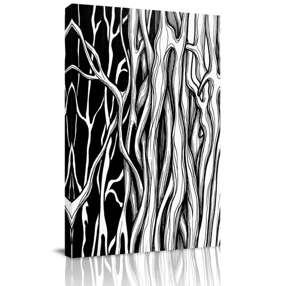 Abstract Black Line Canvas Wall Art for Living Room, Tree Trunk Texture Modern Simple Hand-painted Wall Decor Framed Artwork Pictures Ready to Hang for Bedroom Office Home Decor