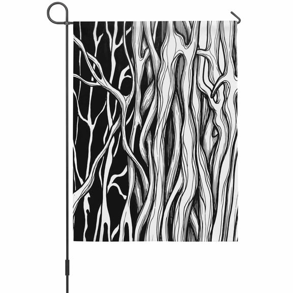 Abstract Black Line Garden Flag 12 x 18 Inches, Tree Trunk Texture Modern Simple Hand-painted Weather Proof Outdoor Patio Flags Double Sided Small Garden Decoration for Yard Outside Home
