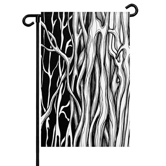Abstract Black Line Garden Flag 12x18 Inch Tree Trunk Texture Modern Simple Hand-painted Double Sided Small Decorative Garden Flags for Outside, Outdoor Yard Porch Lawn Decoration