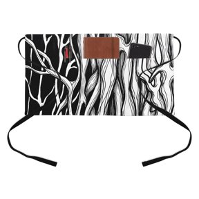 Abstract Black Line Kitchen Restaurant Half Waist Apron, Tree Trunk Texture Modern Simple Hand-painted Server Short Apron with 3 Pockets Waterproof Oil Waist Aprons for Women Waitress Waiter