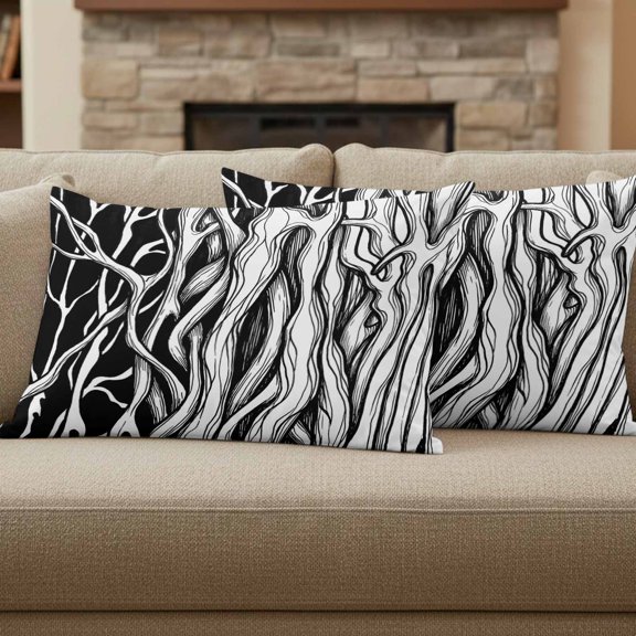 Abstract Black Line Pillow Covers Set of 2, Tree Trunk Texture Modern Simple Hand-painted 12x20 Inch Decorative Throw Pillow Covers Soft Pillowcases with Zipper for Couch Sofa Bed Chair