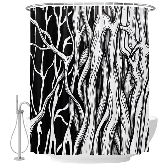 Abstract Black Line Shower Curtain for Bathroom, Tree Trunk Texture ...