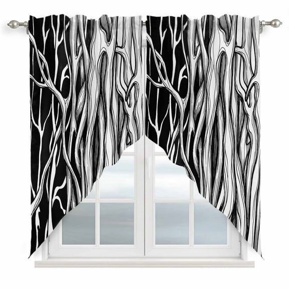 Abstract Black Line Swag Curtain Valance for Window 2 Panels Tree Trunk Texture Modern Simple Hand-painted Rod Pocket Small Window Swag Valances for Kitchen Bedroom Bathroom 28" W x 36" L