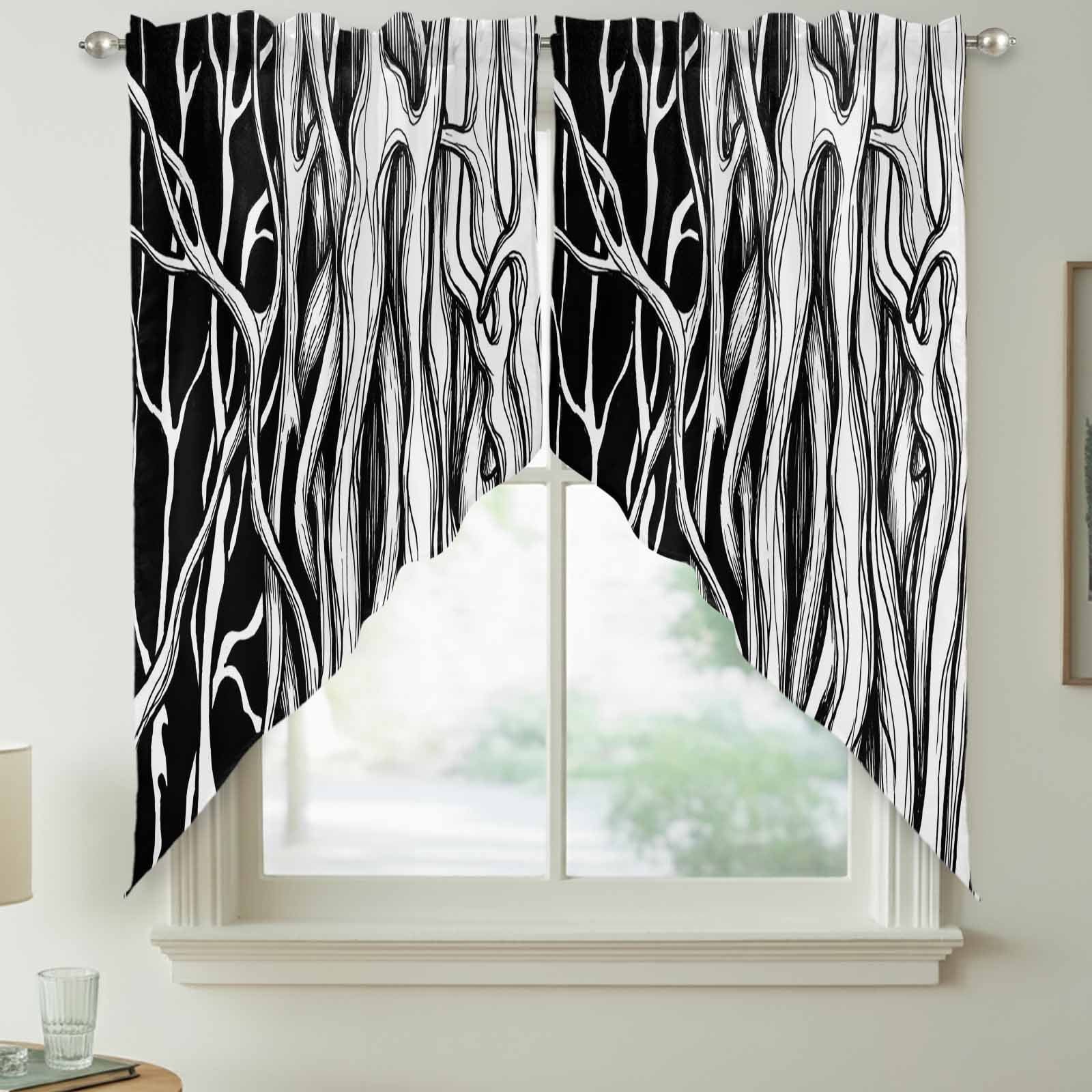 Abstract Black Line Swag Kitchen Curtain Valances, Tree Trunk Texture ...
