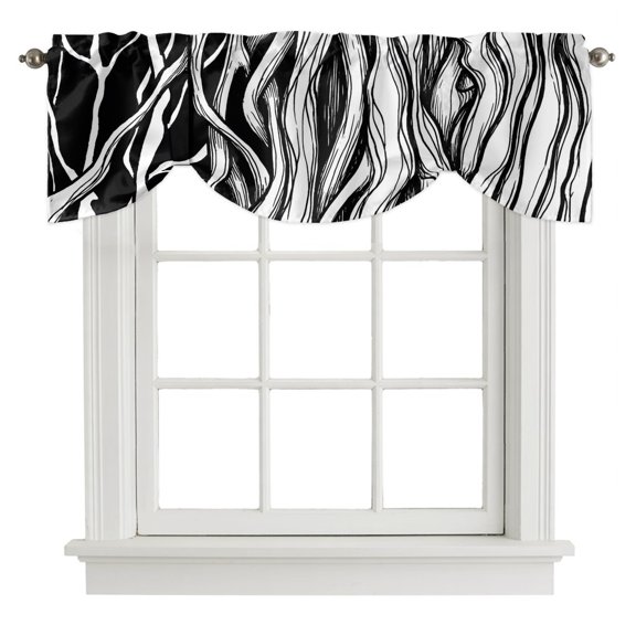 Abstract Black Line Tie Up Valance Curtains Tree Trunk Texture Modern Simple Hand-painted Adjustable Light Filtering Tie Up Valance Small Window Shade for Kitchen Bedroom Cafe 42" W x 12" L