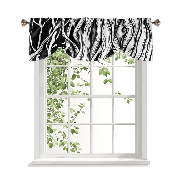 Abstract Black Line Tie Up Valances Curtain, Tree Trunk Texture Modern Simple Hand-painted Adjustable Rod Pocket Window Treatment Short Tie Up Curtains Valances for Kitchen Bathroom 42x12 Inches