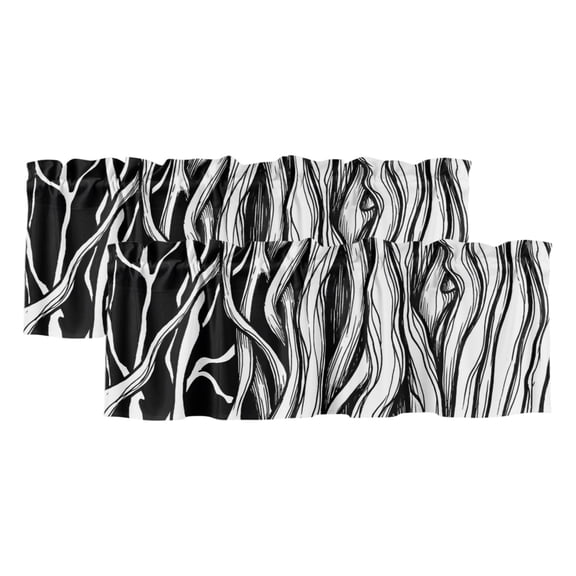 Abstract Black Line Valances for Window 2 Pack, Tree Trunk Texture Modern Simple Hand-painted Rod Pocket Curtains Valances Light Filtering Short Curtains for Kitchen Bedroom Bathroom 42 x 12 Inch
