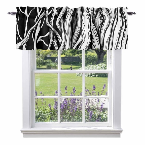 Abstract Black Line Valances for Windows Tree Trunk Texture Modern Simple Hand-painted Rod Pocket Cafe Window Treatments Valance Curtains for Kitchen Bathroom Laundry Basement Windows 56"x16"