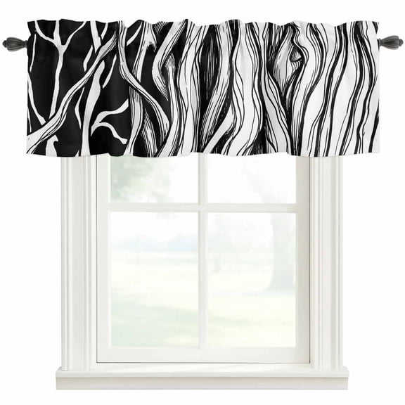 Abstract Black Line Valances for Windows Tree Trunk Texture Modern Simple Hand-painted Rod Pocket Curtain Valance Window Treatment Short Curtains for Kitchen Living Room, 42"x12"