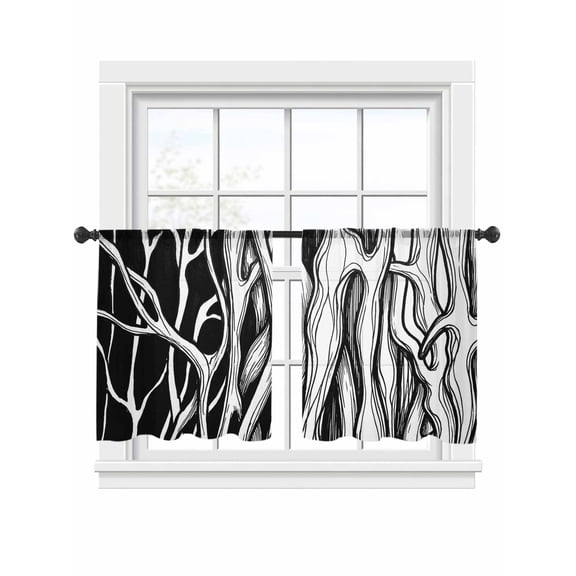 Abstract Black Line Window Sheer Curtain Tree Trunk Texture Modern Simple Hand-painted Semi Curtain Sheers Light Filtering Rod Pocket Voile Drapes for Bedroom Kitchen 52 X 45 Inch, 2 Panels