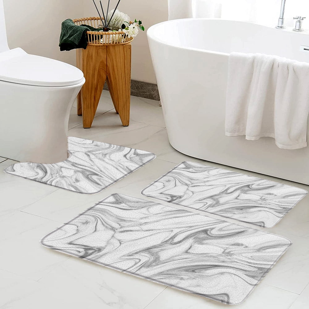 Abstract Black Marble Bath Mat Set Gold Lines Geometric Pattern Modern ...