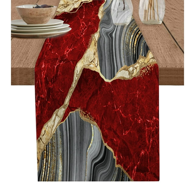 Abstract Black Marble Table Runner Cotton Linen Wedding Dining Table