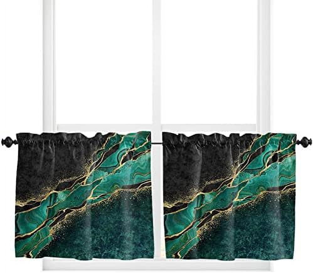 Abstract Black Marble Window Tier Curtains 36 Inches Long Set of 2