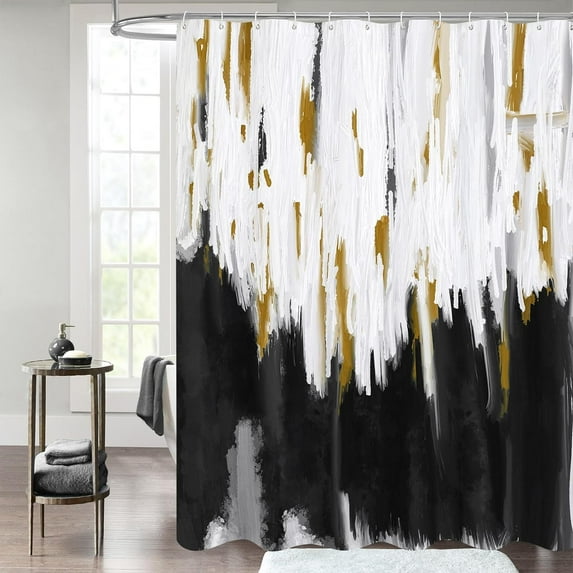 Abstract Black Ombre Shower Curtains for Chic Modern Bathroom Decor, Graffiti Vintage Fabric Shower Curtain, Brush Strokes Oil Painting Style, 72 x 72