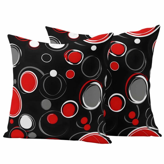 Abstract Black Outdoor Waterproof Pillow Covers, Modern Geometric Red Grey White Circle Decorative Square Throw Pillowcase Sofa Cushion Sham for Patio/Couch/Chair, 24"x24" 2 Pack